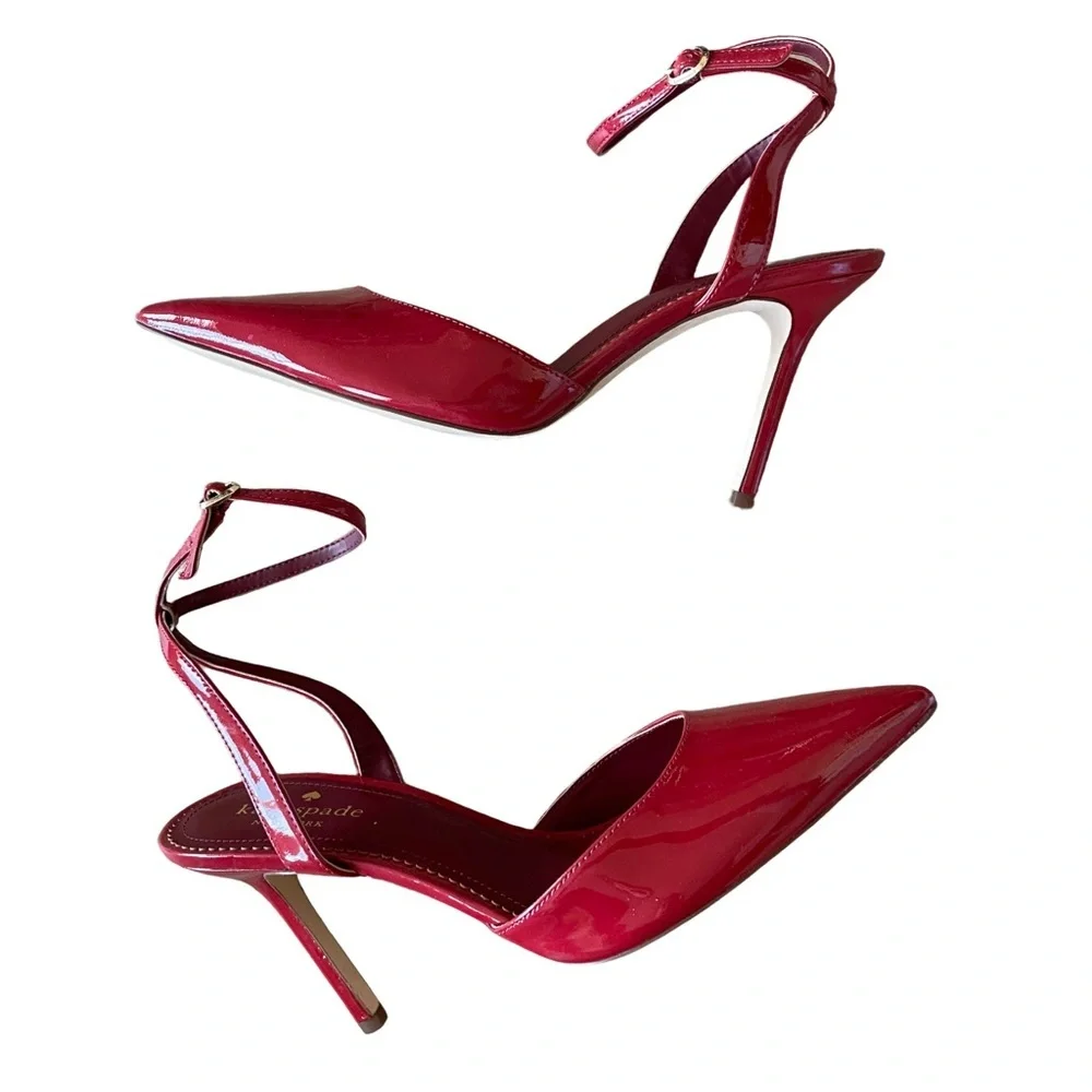 Kate Spade New York Red Patent Leather Ankle Strap Heels Size 8.5